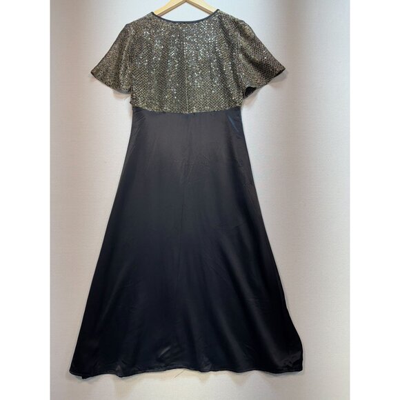 Molly Malloy Evening Party Dress Womens 6 Petite Black Gold Glittery A-Line Midi - Picture 15 of 16